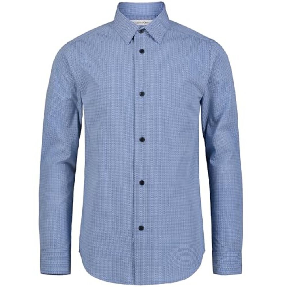 NWT New Calvin Klein Long Sleeve Blue Patterned Dress Shirt Size 10